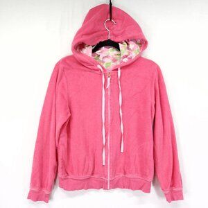 Lilly Pulitzer Full Zip Hoodie Size Large Y2K Pink Terry Cloth Jacket Pockets